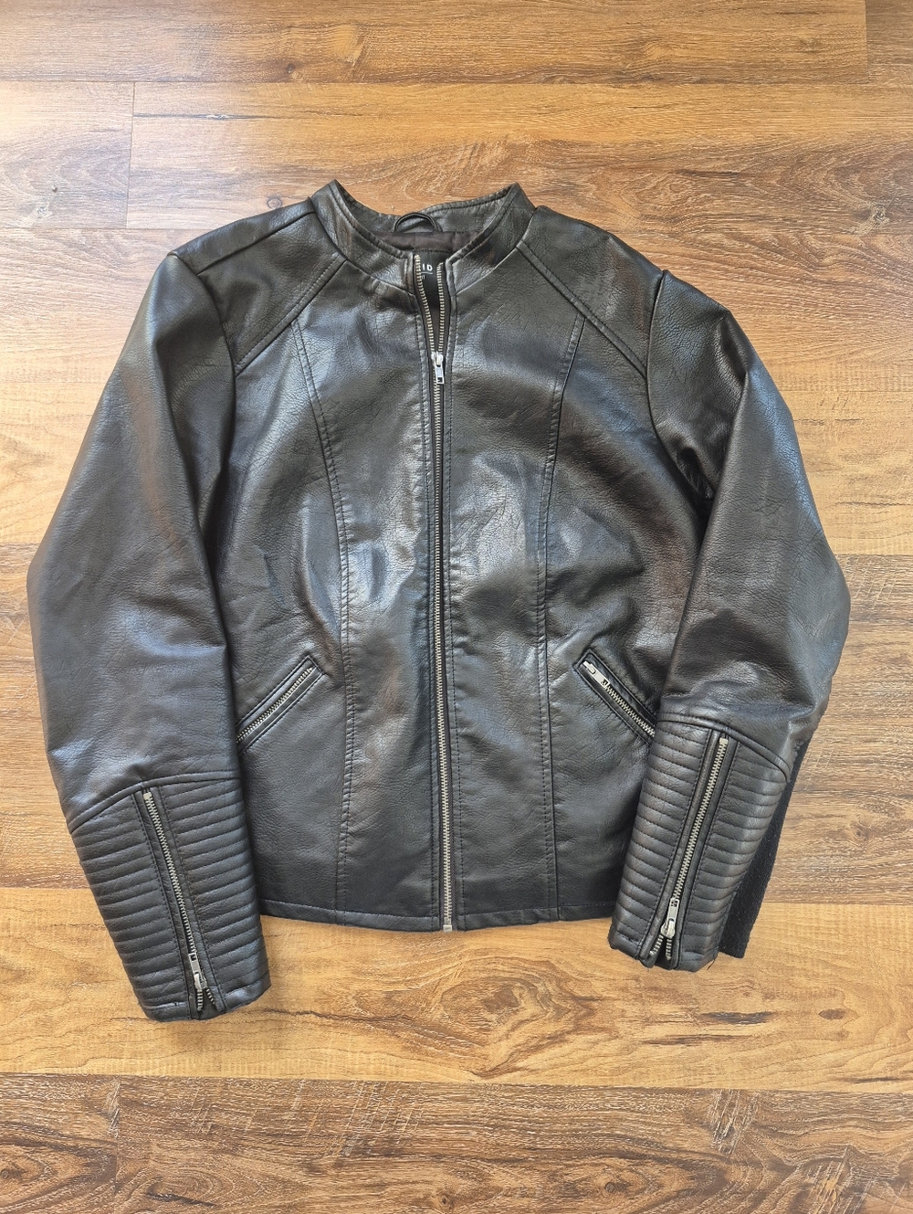 torrid Black Faux Leather Moto Jacket with Quilted Sleeve Panels